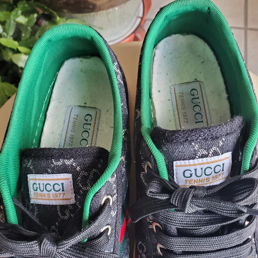 Gucci  Gray Sneakers with Red and Green Accents